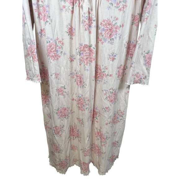 Miss Elaine Nightgown Womens Sz M Pink Floral Lace Long Sleeve Cottage Prairie - Picture 5 of 12